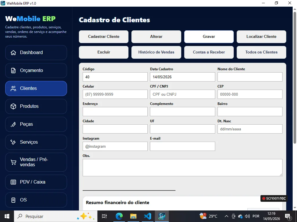 Clientes no WeMobile ERP