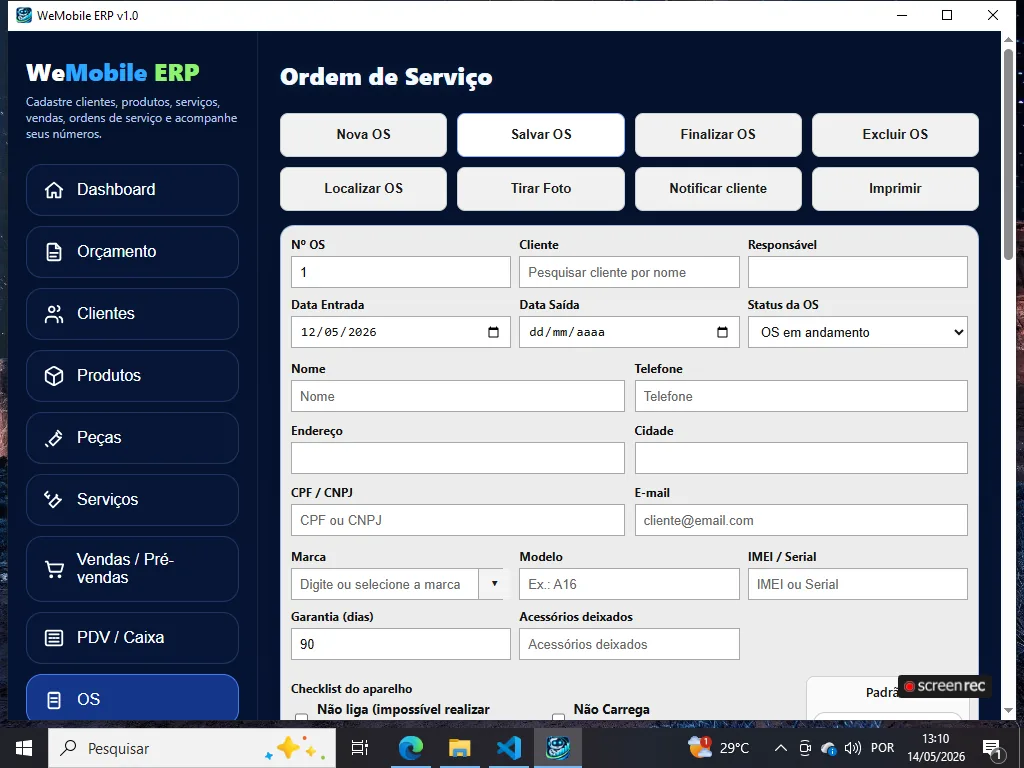 Ordens de serviço no WeMobile ERP