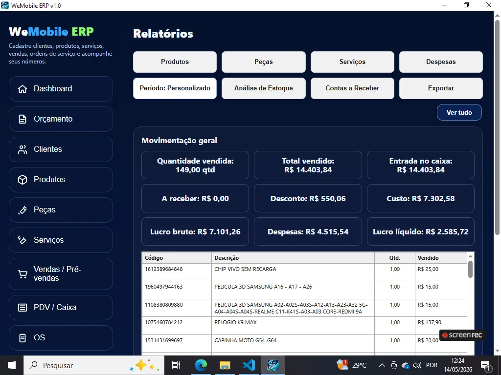 Relatórios no WeMobile ERP